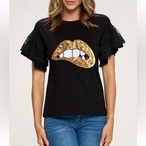 12 Chic Euro Graphic Tee with Layered Lace Sleeves